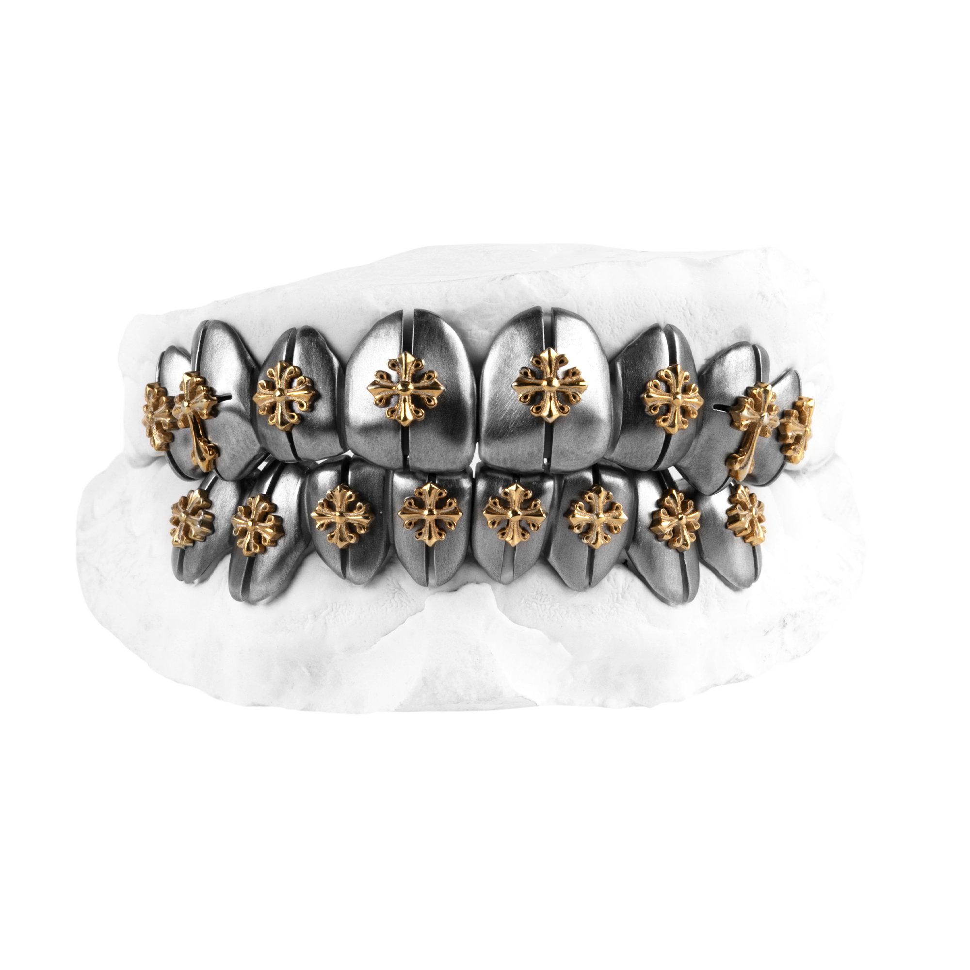 grillz en argent et or avec croix